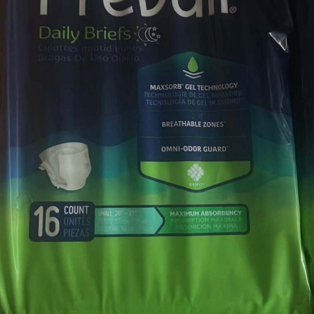 SMALL PREVAIL ADULT DIAPERS SIZE SMALL CHECK MEASUREMENTS. 20-31" WAIST (KIDS XX